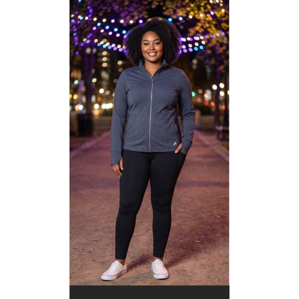 Free2B Women’s Blue Knit Jacket S Full Zip Pockets Polyester/Spandex Long